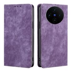 Per vivo X100s RFID Anti-furto Spazzola Magnetico Custodia in Pelle per Telefono (Viola)