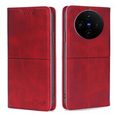 Per vivo X100s Custodia magnetica in pelle con texture di mucca (rosso)