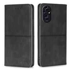 Custodia magnetica in pelle con texture di mucca per Honor 200 5G (nera)