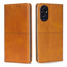 Custodia magnetica in pelle con texture di mucca per Honor 200 5G (marrone chiaro)