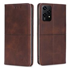 Per Honor 200 Lite 5G Custodia per telefono magnetica in pelle con texture mucca globale (marrone scuro)