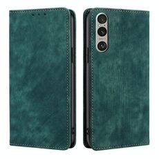 Per Sony Xperia 1 VI Custodia per telefono in pelle magnetica con spazzola antifurto RFID (verde)