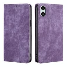 Per Sony Xperia 10 VI Custodia in pelle magnetica con spazzola antifurto RFID (viola)