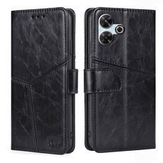 Per Redmi 13 4G Custodia in pelle con cuciture geometriche (nero)