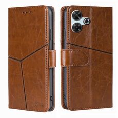 Per Redmi 13 4G Custodia in pelle con cuciture geometriche (marrone chiaro)