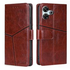 Per Redmi 13 4G Custodia in pelle con cuciture geometriche (marrone scuro)