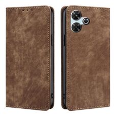 Per Redmi 13 4G RFID Anti-furto Spazzola Magnetico Custodia in Pelle per Telefono (Marrone)