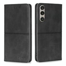 Per Sony Xperia 1 VI Custodia magnetica in pelle con texture mucca (nero)