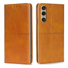 Per Sony Xperia 1 VI Custodia magnetica in pelle con texture mucca (marrone chiaro)