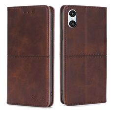 Per Sony Xperia 10 VI Custodia magnetica in pelle con texture mucca (marrone scuro)