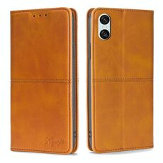 Per Sony Xperia 10 VI Custodia magnetica in pelle con texture mucca (marrone chiaro)