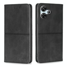 Per Redmi 13 4G Custodia magnetica in pelle con texture di mucca (nero)