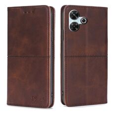 Per Redmi 13 4G Custodia magnetica in pelle con texture di mucca (marrone scuro)