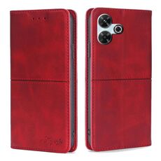 Per Redmi 13 4G Custodia magnetica in pelle con texture di mucca (rosso)