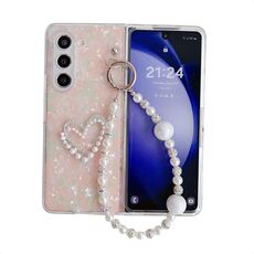 Per Samsung Galaxy Z Fold Custodia per telefono fai da te con motivo speciale a conchiglia con braccialetto Love (rosa)