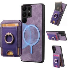 Per Samsung Galaxy S24 Ultra 5G Retro Custodia in pelle con supporto magnetico divisibile (viola)