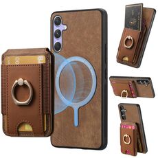 Per Samsung Galaxy S24+ 5G Retro Custodia Magnetica Divisibile con Supporto per Carte in Pelle per Telefono (Marrone)