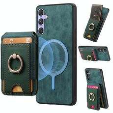 Per Samsung Galaxy S24+ 5G Retro Custodia in pelle con supporto magnetico divisibile (verde)
