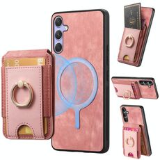 Per Samsung Galaxy S24+ 5G Retro Custodia in pelle con supporto magnetico divisibile (rosa)