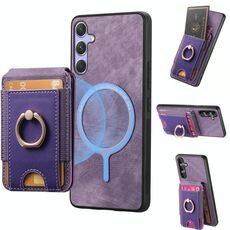 Per Samsung Galaxy S24+ 5G Retro Custodia Magnetica Divisibile con Supporto per Carte in Pelle per Telefono (Viola)