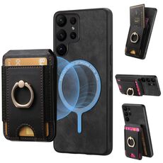 Per Samsung Galaxy S22 Ultra 5G Retro Custodia in pelle con supporto magnetico divisibile (nero)