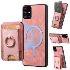 Per Samsung Galaxy A71 Retro Custodia Magnetica Divisibile con Supporto per Carte in Pelle per Telefono (Rosa)