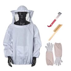 Set per apicoltura 4 in 1, abbigliamento anti-api + raschietto + spazzola per api + guanti anti-api (taglia unica)