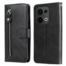 Per OPPO Reno13 Global Fashion Custodia per telefono in pelle con cerniera e texture in vitello (nero)
