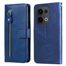 Per OPPO Reno13 Global Fashion Custodia per telefono in pelle con cerniera e texture in vitello (blu)