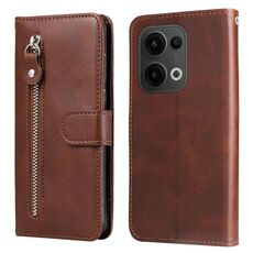 Per OPPO Reno13 Global Fashion Calf Texture Custodia in pelle con cerniera per telefono (marrone)