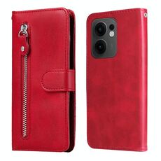Per OPPO Reno13 F 4G / 5G Custodia per telefono in pelle con cerniera e texture di vitello alla moda (rosso)