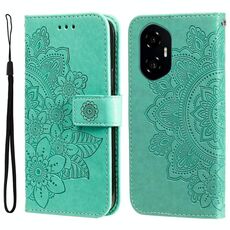 Custodia in pelle per telefono con stampa a fiori a sette petali per Honor 300 (verde)