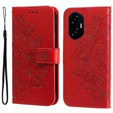 Custodia in pelle per telefono con stampa a fiori a sette petali per Honor 300 (rosso)