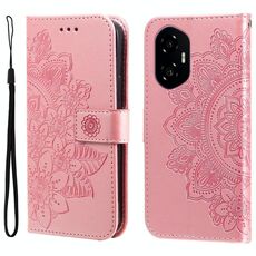 Custodia in pelle con stampa a fiori a sette petali per Honor 300 (oro rosa)