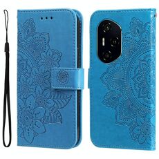 Custodia in pelle con stampa a fiori a sette petali per Honor 300 Pro (blu)
