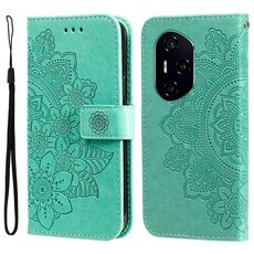 Custodia in pelle con stampa a fiori a sette petali per Honor 300 Pro (verde)