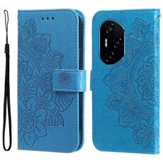 Custodia in pelle con stampa a fiori a sette petali per Honor 300 Ultra (blu)