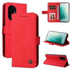 Custodia per telefono in pelle con bottone in metallo e motivo albero della vita per Honor 300 (rosso)