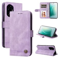 Custodia in pelle con bottoni in metallo per Honor 300 Skin Feel Life Tree (viola)