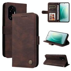 Custodia per telefono in pelle con bottoni in metallo e motivo albero della vita per Honor 300 (marrone)