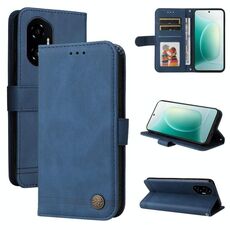 Custodia per telefono in pelle con bottone in metallo per Honor 300 Skin Feel Life Tree (blu)