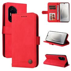 Custodia per telefono in pelle con bottoni in metallo e motivo albero della vita per Honor 300 Pro (rosso)