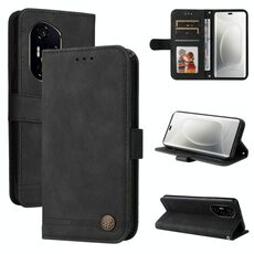 Custodia per telefono in pelle con bottoni in metallo e motivo albero della vita per Honor 300 Pro (nero)