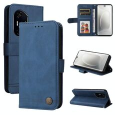 Custodia per telefono in pelle con bottoni in metallo e motivo albero della vita per Honor 300 Pro (blu)