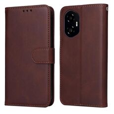 Custodia per telefono in pelle con texture di vitello classica per Honor 300 (marrone)
