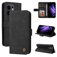 Per OPPO Reno13 F 4G / 5G Custodia in pelle con bottoni in metallo Life Tree Skin Feel (nero)