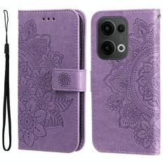 Per OPPO Reno13 Global Custodia in pelle con stampa a fiori a sette petali (viola chiaro)