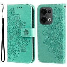 Per OPPO Reno13 Global Custodia in pelle con stampa a fiori a sette petali (verde)