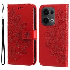Per OPPO Reno13 Global Custodia in pelle con stampa a fiori a sette petali (rosso)