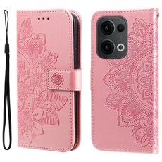 Per OPPO Reno13 Global Custodia in pelle con stampa a fiori a sette petali (oro rosa)